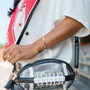 Black Rugby Football Contrast Trim Fringe PVC Clear Shoulder Bag