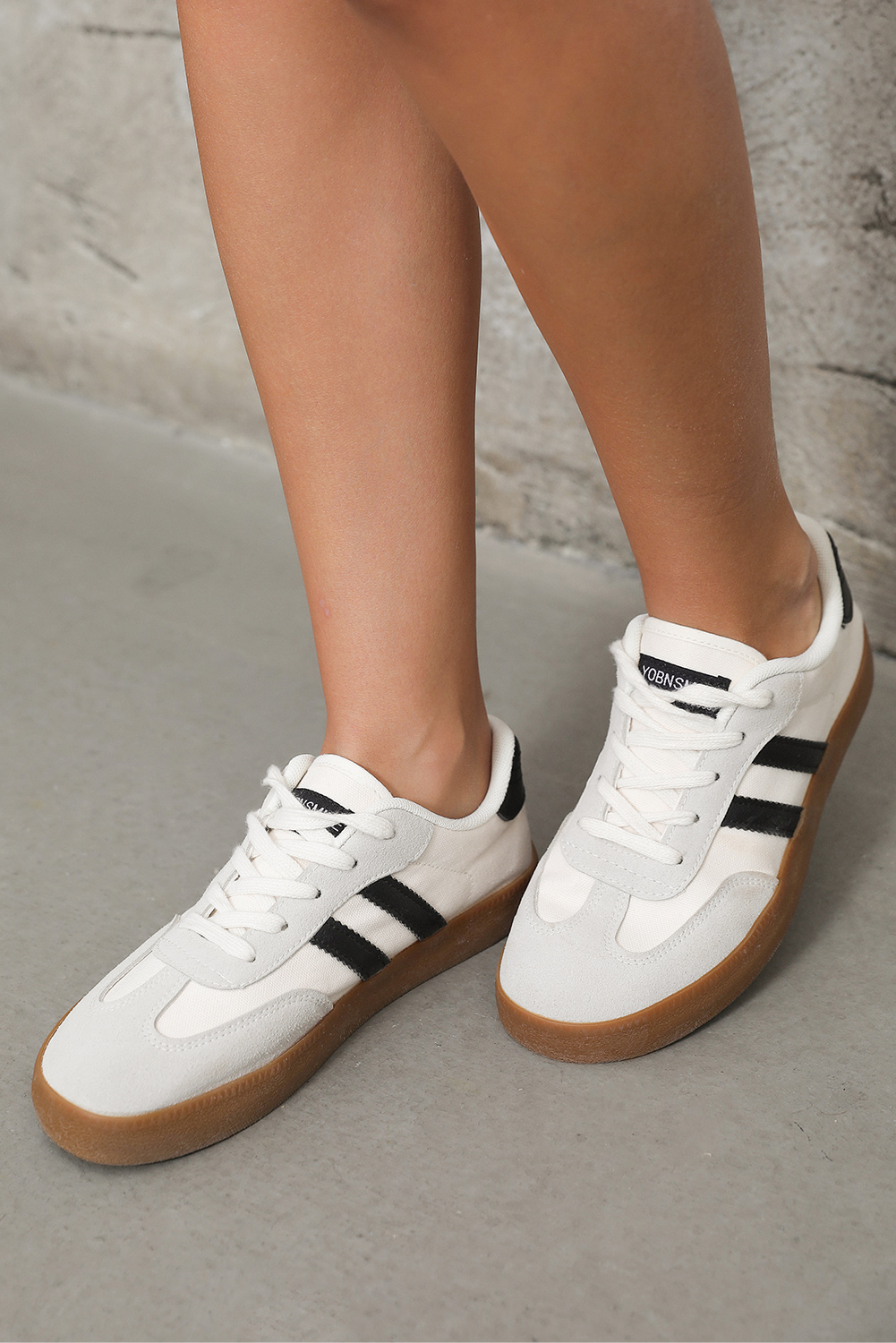 White Striped Lace-up Flat Sneakers - Image 5