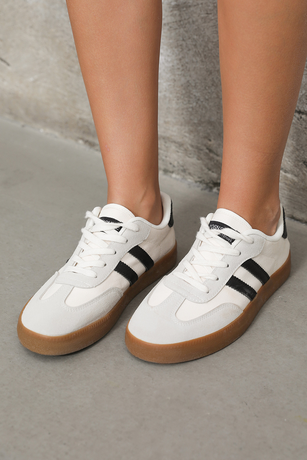 White Striped Lace-up Flat Sneakers - Image 7
