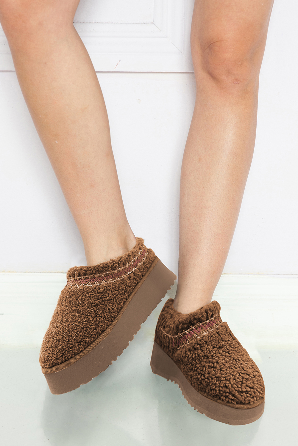 Chestnut Embroidered Sherpa Plush Thick Sole Snow Boots - Image 2