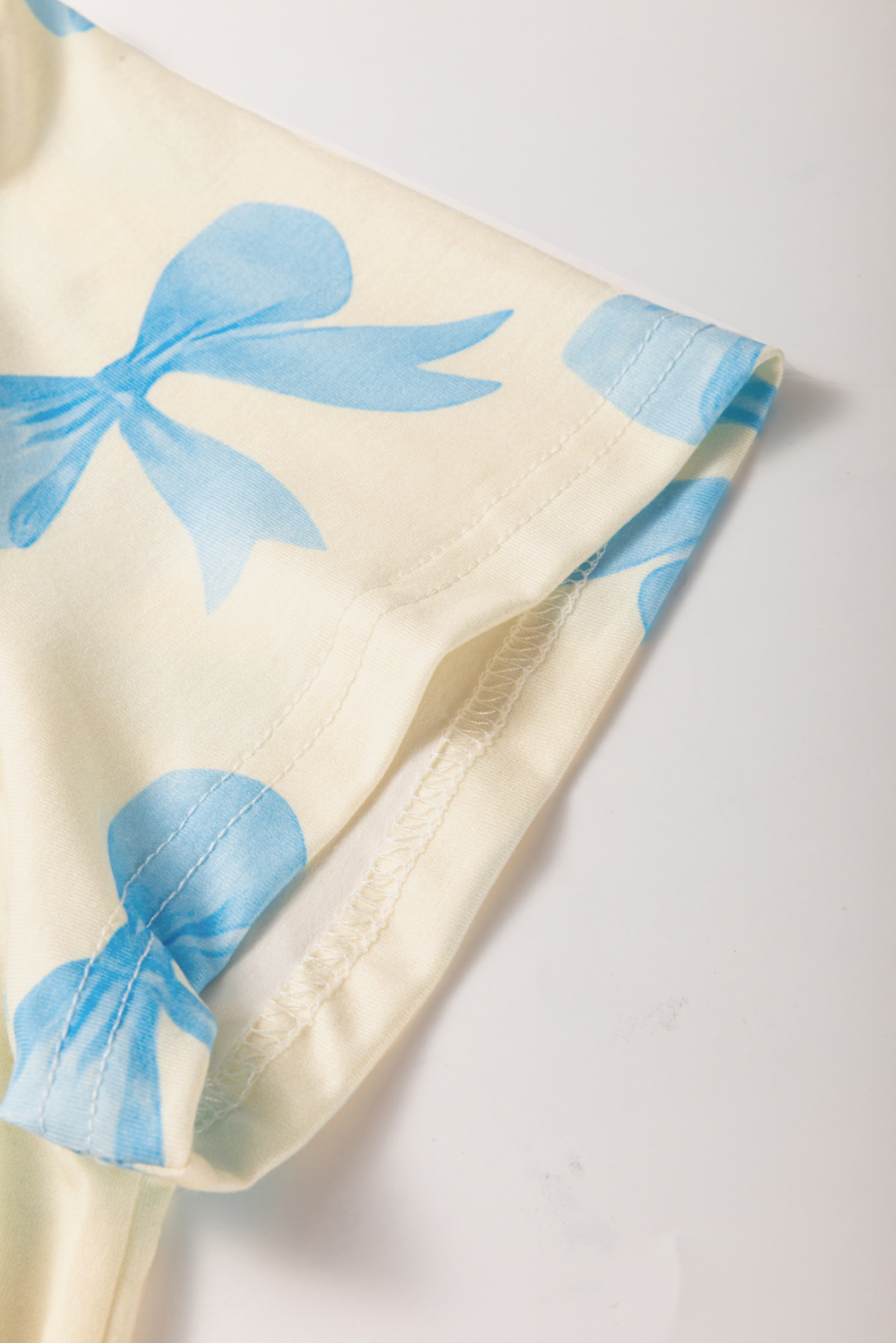 Yellow Bow Printed Short Sleeve Shirt Shorts Pajama Set - Image 8