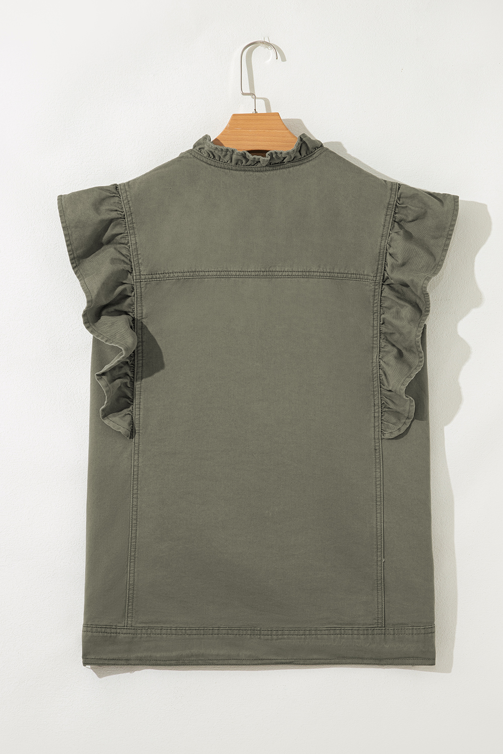 Green Bay Ruffled Patchwork Denim Jacket Vest - Image 7