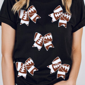 Black Rugby Football Bowknot Pattern Game Day T Shirt