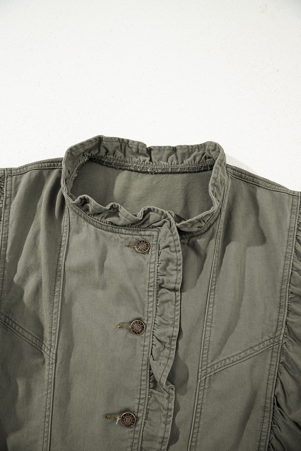 Green Bay Ruffled Patchwork Denim Jacket Vest - Image 8