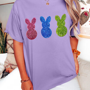 Wisteria Easter Shiny Bunny Graphic Crewneck T Shirt
