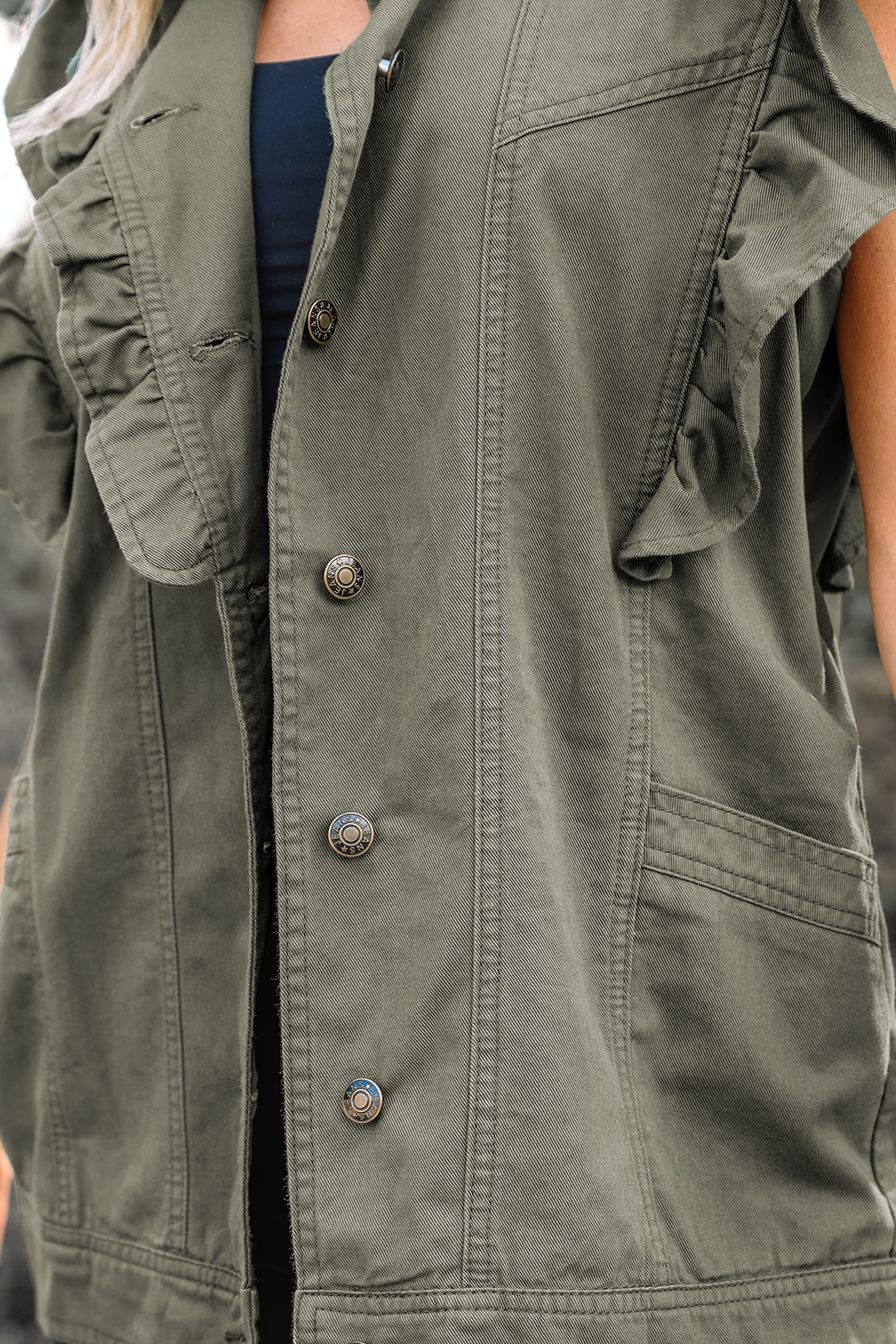Green Bay Ruffled Patchwork Denim Jacket Vest - Image 16