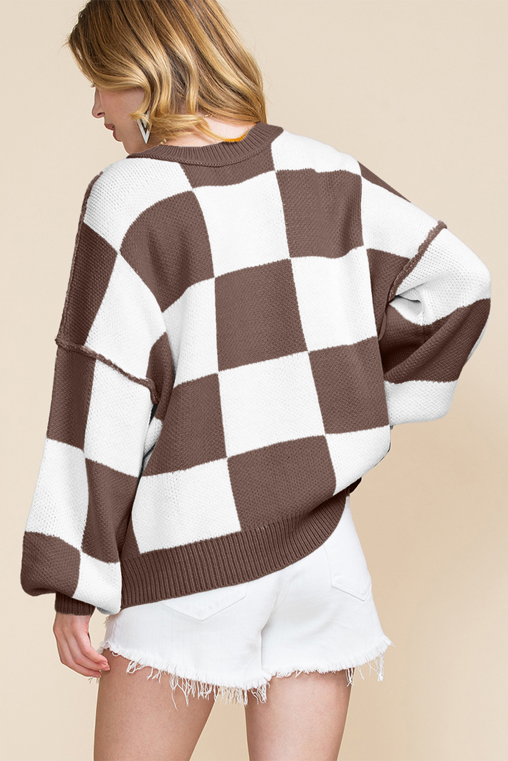 Orange Checkered Bishop Sleeve Sweater - Image 14
