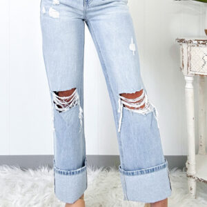 Beau Blue Light Wash Distressed Straight Jeans