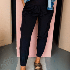 Black Elastic High Waist Pocketed Cargo Jogger Pants