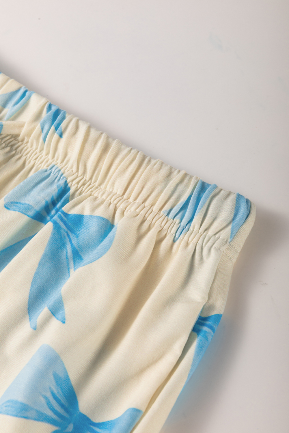 Yellow Bow Printed Short Sleeve Shirt Shorts Pajama Set - Image 7