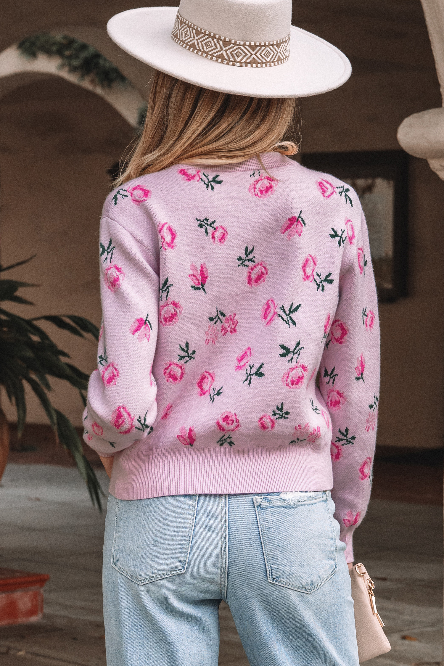 Delicacy Sweet Floral Print Drop Shoulder Cropped Sweater - Image 10